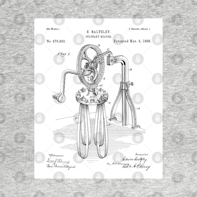 Egg Beater Patent - Baker Cook Chef Kitchen Decor Art - White by patentpress